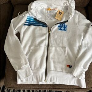 Aviator Nation White Hoodie with Blue Stripes Limited Edition